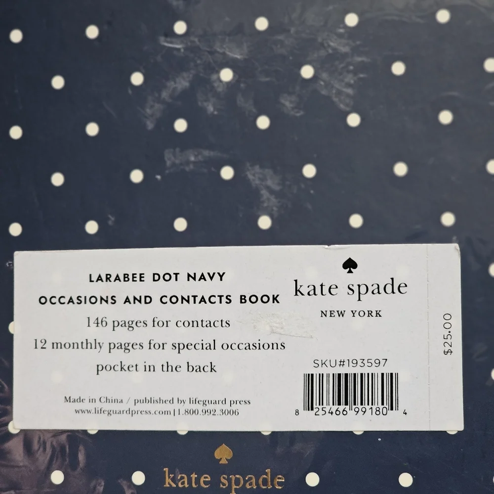 NEW Kate Spade Blue and White Polka Dot Occasions & Address Book